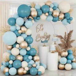 balloon arch kit dusty blue gold and white party decorations