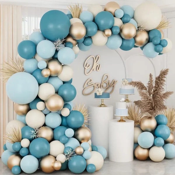 balloon arch kit dusty blue gold and white party decorations