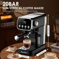 Alternative view of 20 BAR Slim Vertical Espresso Machine With Milk Frother, Built-in Cup Warmer, 43 OZ Detachable Tank, For Rich Espresso, Americano, Latte, Compact Space-Saving Design, Screen Button, Black