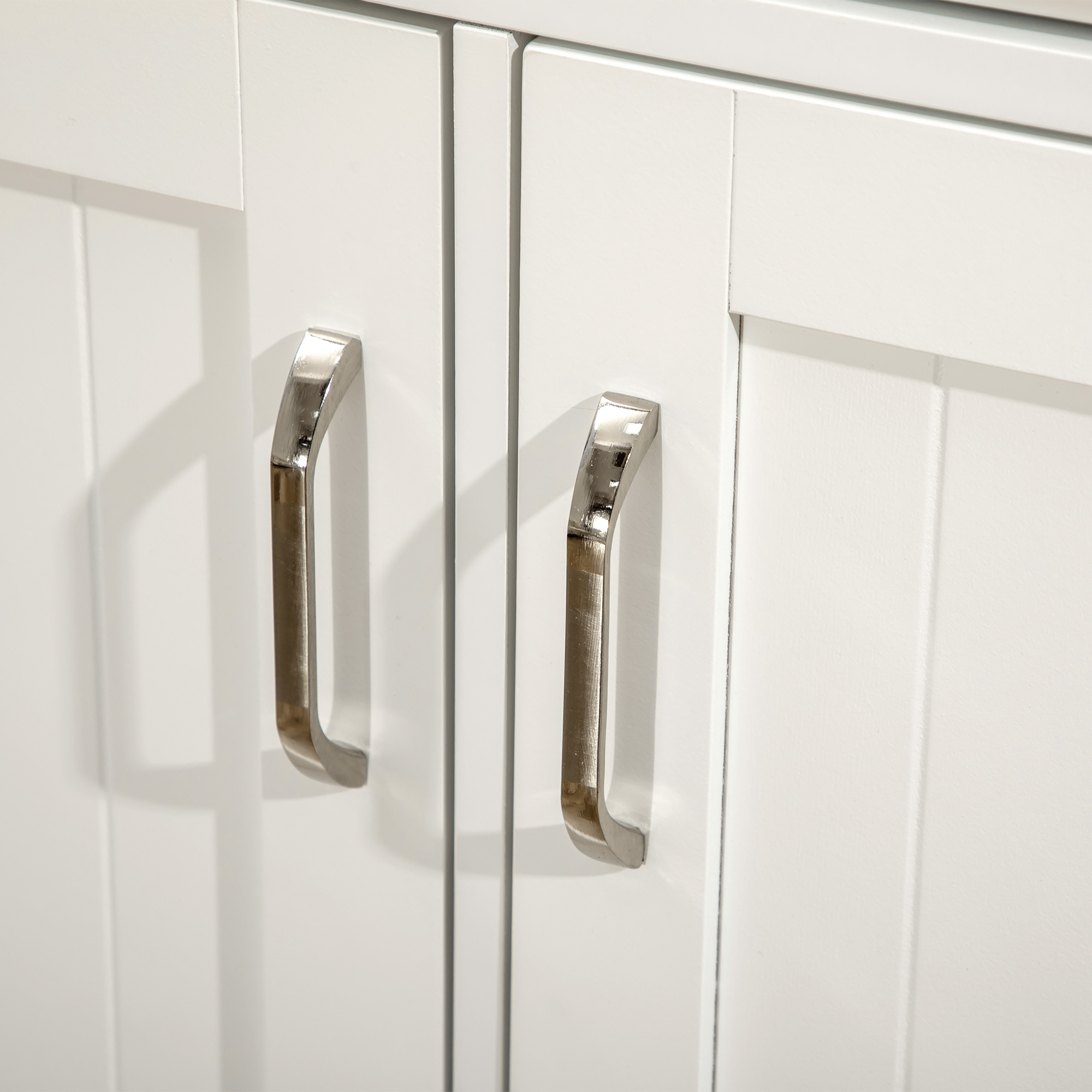 Kitchen Island with 2-Level Rubber Wood Tabletop, Island Table with Adjustable Shelves and Drawers, White - Image 3