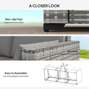 Alternative view of Patio Couch PE Wicker Deep Seating Outdoor Sofa with Removable Cushions, 3 Seater Rattan Sofa, Outdoor Furniture for Balcony, Deck, Garden and Poolside, Gray