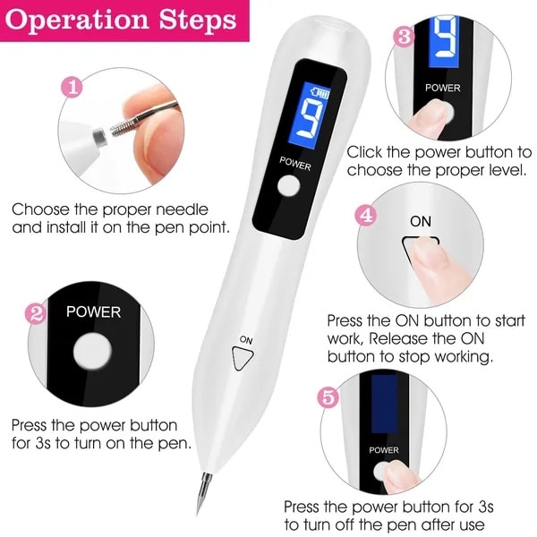 Skin Tag Repair Kit Portable Beauty Equipment Multi-Level With Home Usage USB Charging LCD Level Adjustable 6 Replaceable Needles - Image 4