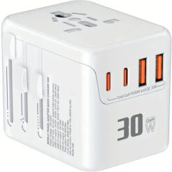 30W GaN Universal Travel Adapter - 2 USB-A + 2 USB-C | Supports Laptops/Hair Dryers | European & Worldwide Plug Adapter | UK/US/AU Compatible