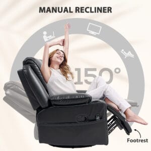 Alternative view of Recliner Massage Armchair with Heat Oversized Swivel Rocker with Footrest Remote and Side Pockets Black