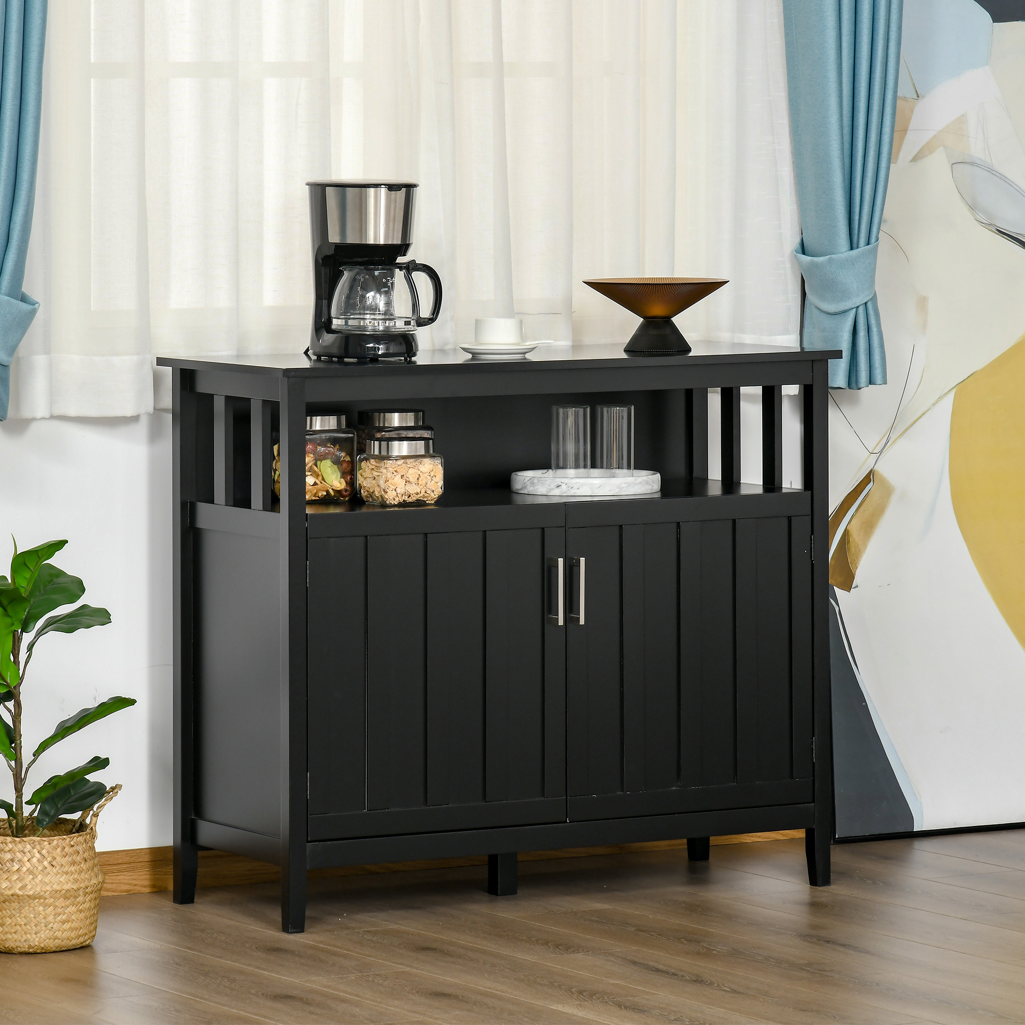 Sideboard Buffet Cabinet, Coffee Bar Cabinet with 2 Doors and Adjustable Shelves, Console Table for Kitchen Entryway Living Room, Black - Image 4