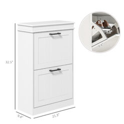Alternative view of Modern Shoe Storage Cabinet with 2 Flip Drawers for 10 Pairs, Narrow Shoe Organizer for Entryway, Hallway, White