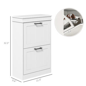Alternative view of Modern Shoe Storage Cabinet with 2 Flip Drawers for 10 Pairs, Narrow Shoe Organizer for Entryway, Hallway, White