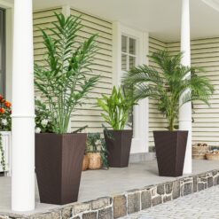 Alternative view of Set of 3 Tall Planters with Drainage Hole, 24" Outdoor Flower Plant Pots, Indoor Planters for Porch, Front Door, Entryway, Patio and Deck, Brown