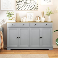 Modern Sideboard, Buffet Cabinet with Storage Drawers, Adjustable Shelves for Living Room, Dining Room, Entryway, Gray