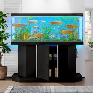 Alternative view of Modern 55-75 Gallon Fish Tank Stand With Power Outlet (4 AC 2 USB Ports), Heavy Duty Aquarium Stand With Cabinet Storage For Fish Tank, Turtle Tank, Reptile Terrarium, 880LBS Capacity, Black
