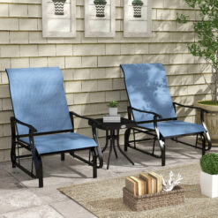 3-Piece Outdoor Gliders Set Bistro Set with Steel Frame, Tempered Glass Top Table for Patio, Garden, Light Blue