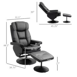 Alternative view of PU Leather Recliner Chair with Ottoman, Swivel Recliner and Ottoman with Round Wrapped Base for Living Room, Black