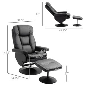 Alternative view of PU Leather Recliner Chair with Ottoman, Swivel Recliner and Ottoman with Round Wrapped Base for Living Room, Black