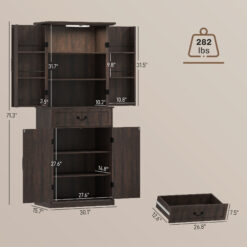 Alternative view of 71" LED Kitchen Pantry Cabinet, Farmhouse Storage Cabinet with Door Shelves, Distressed Brown