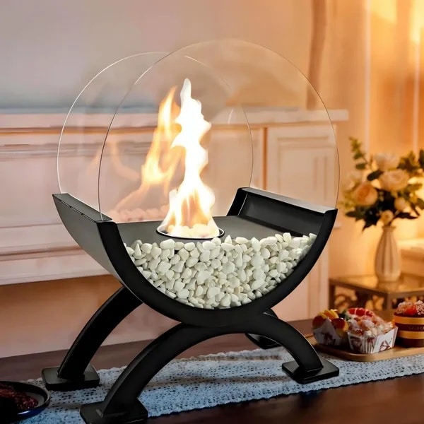 tabletop fireplace with glass design