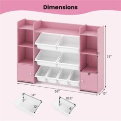 Alternative view of Pink Multi-Functional Kids Storage Shelf - Toy Organizer+Bookcase, 56"x12"x39", Anti-Toppling, 265lbs Capacity