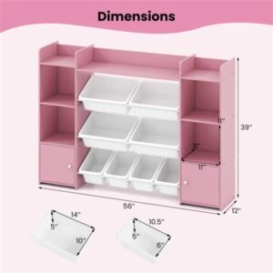 Alternative view of Pink Multi-Functional Kids Storage Shelf - Toy Organizer+Bookcase, 56"x12"x39", Anti-Toppling, 265lbs Capacity