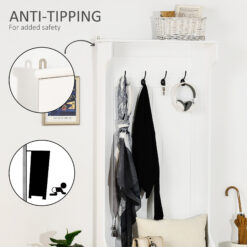 Alternative view of Hall Tree with Coat Rack, Storage, and Sitting Bench, White
