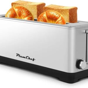 4-Slice Toaster, Extra Wide Long Slot Toaster, 6 Browning Settings, Bagel/Defrost/Reheat Functions, Removable Crumb Tray, Stainless Steel Housing, Silver