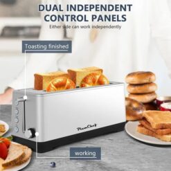 Alternative view of 4-Slice Toaster, Extra Wide Long Slot Toaster, 6 Browning Settings, Bagel/Defrost/Reheat Functions, Removable Crumb Tray, Stainless Steel Housing, Silver