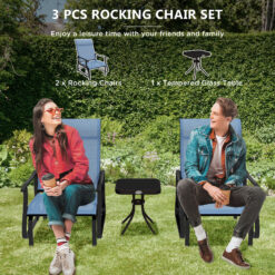 Alternative view of 3-Piece Outdoor Gliders Set Bistro Set with Steel Frame, Tempered Glass Top Table for Patio, Garden, Light Blue