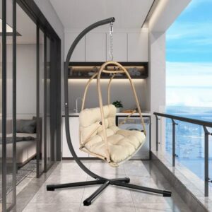 JESE Swing Egg Chair With Stand – Foldable Hanging Chair For Indoor & Outdoor Use – 300lbs Capacity
