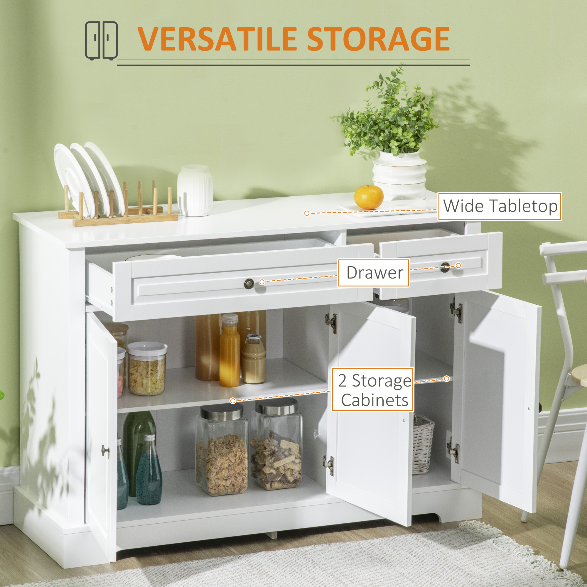 Sideboard Buffet Cabinet, Modern Accent Cabinet with 2 Drawers and Adjustable Shelves, Entryway Cabinet, White - Image 6