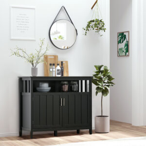 Sideboard Buffet Cabinet, Coffee Bar Cabinet with 2 Doors and Adjustable Shelves, Console Table for Kitchen Entryway Living Room, Black
