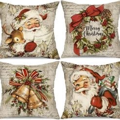 christmas pillow covers with vintage Santa artwork