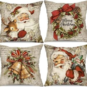 christmas pillow covers with vintage Santa artwork