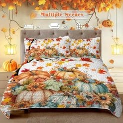 Alternative view of Fall Bedding set – Beautiful Cozy Pumpkin Quilt for All-Season Comfort