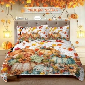 Alternative view of Fall Bedding set – Beautiful Cozy Pumpkin Quilt for All-Season Comfort