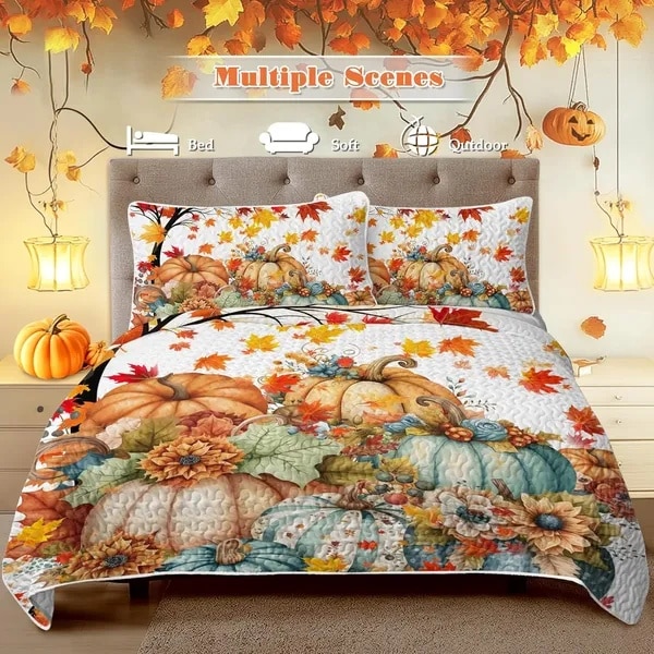 Fall Bedding set – Beautiful Cozy Pumpkin Quilt for All-Season Comfort - Image 2