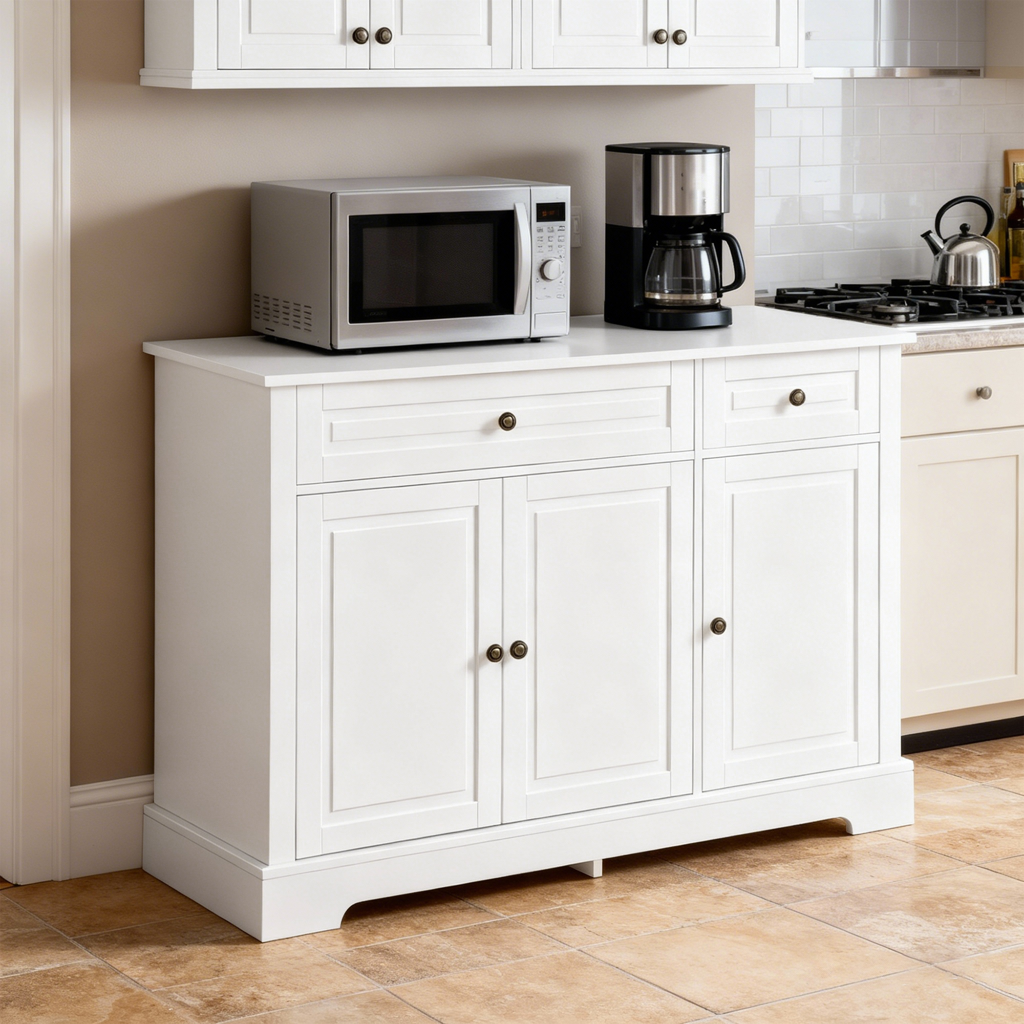 Sideboard Buffet Cabinet, Modern Accent Cabinet with 2 Drawers and Adjustable Shelves, Entryway Cabinet, White - Image 8