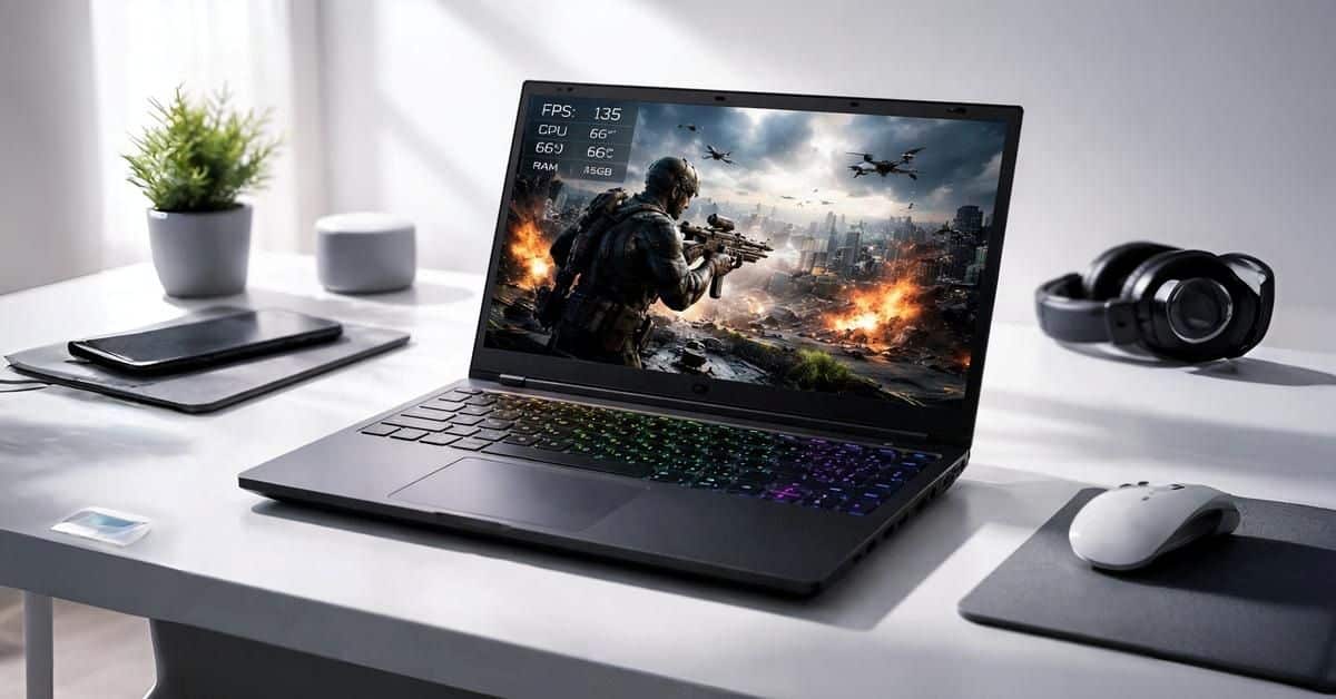 gaming laptop with high-performance graphics and RGB keyboard on a modern desk