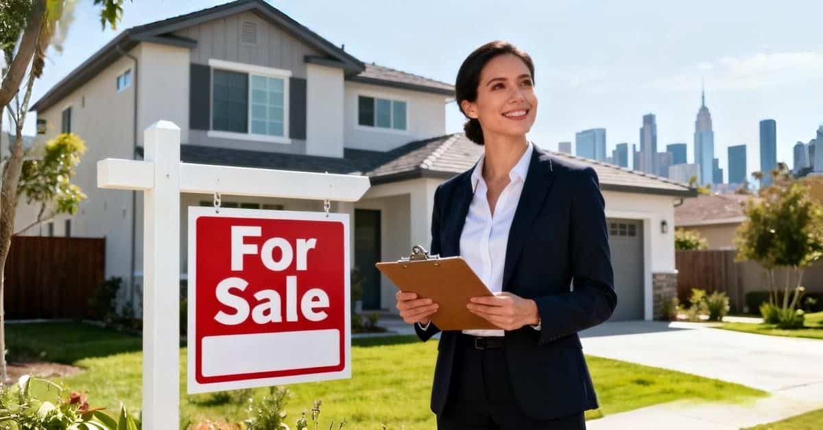 Real estate guide showing a modern house for sale and professional property investment concept