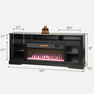 Alternative view of Fireplace TV Stand for TVs Up to 80 Inch, TV Console with Electric Fireplace, Open Storage and Side Cabinets, Black