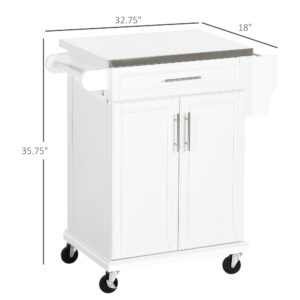 Alternative view of Kitchen Island on Wheels, Rolling Kitchen Cart with Stainless Steel Countertop, Drawer, Towel Rack and Spice Rack, Utility Storage Trolley, White