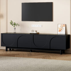 ON-TREND Graceful TV Stand With Arch Cabinets For TVs Up To 78'', Minimalist Entertainment Center With Solid Wood Legs, Practical Media Console With Adjustable Shelves For Living Room, Black