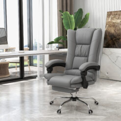 PU Leather Executive Massage Office Chair with 4 Vibration, Computer Desk Chair, Heated Reclining Chair with Adjustable Height, Swivel Wheels, Gray
