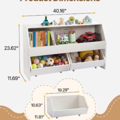Alternative view of Toy Storage Organizer, Wooden Kids Bookshelf With Storage, Toy Storage Cabinet With 2 Mobile Drawers, Kids Storage Organizer For Bedroom, Nursery, Living Room, Entryway, Preschool, White