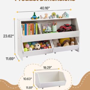 Alternative view of Toy Storage Organizer, Wooden Kids Bookshelf With Storage, Toy Storage Cabinet With 2 Mobile Drawers, Kids Storage Organizer For Bedroom, Nursery, Living Room, Entryway, Preschool, White