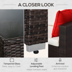 Alternative view of 6 Piece Patio Furniture Set Outdoor Wicker Conversation Set All Weather PE Rattan Sectional Sofa Set with Ottoman, Cushions and Tempered Glass Table, Mixed Brown and Cream White