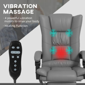 Alternative view of PU Leather Executive Massage Office Chair with 4 Vibration, Computer Desk Chair, Heated Reclining Chair with Adjustable Height, Swivel Wheels, Gray
