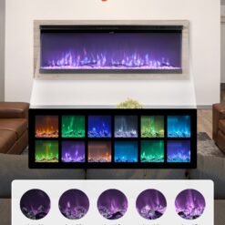 Alternative view of 50 Inch Electric Fireplace, Three-Sided Glass Wall Mounted Recessed Fire Place With Remote Control, Timer, 1500W, Adjustable Flame Color Brightness,Overheat Protection, For Living Room,Bedroom