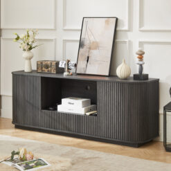 64 Inch Wavy TV Stand, Rounded Sideboard, Storage Cabinet  Wooden Vertical Stripe Cabinet For Living Room Bedroom Entryway Black,64W X 15D X 24H.