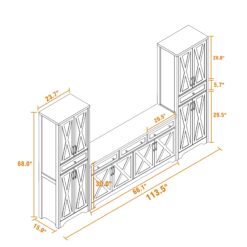Alternative view of TV Cabinet Set Multifunctional TV Wall, One TV Cabinet And Two Sideboards For Living Room, White, 113.5L X 15W X 68H.