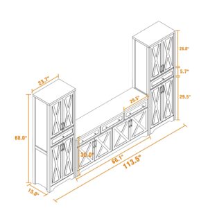 Alternative view of TV Cabinet Set Multifunctional TV Wall, One TV Cabinet And Two Sideboards For Living Room, White, 113.5L X 15W X 68H.
