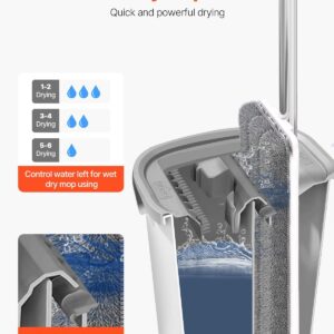 Alternative view of Mop And Bucket With Wringer Set, Wet & Dry Use, Flat Mop And Bucket System With 3 Washable Microfiber Pads, Flat Mop With Stainless Steel Handle, Mop Bucket Set For Hardwood Tile Vinyl