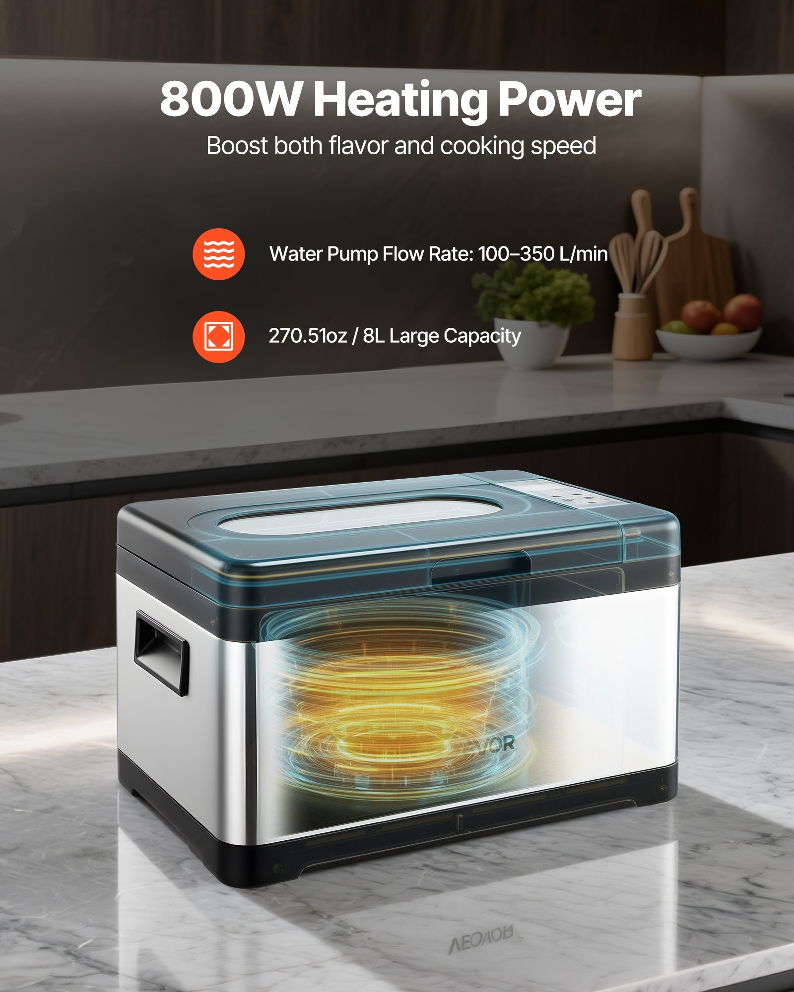 Sous Vide Cooker, 800W Sous-Vide Machine, Suveed Cooking Machine With LED Digital Display, Glass Lid, Precise Temperature & Timer Control, For Family & Friends, All-in-One Sous Vide Pot - Image 4